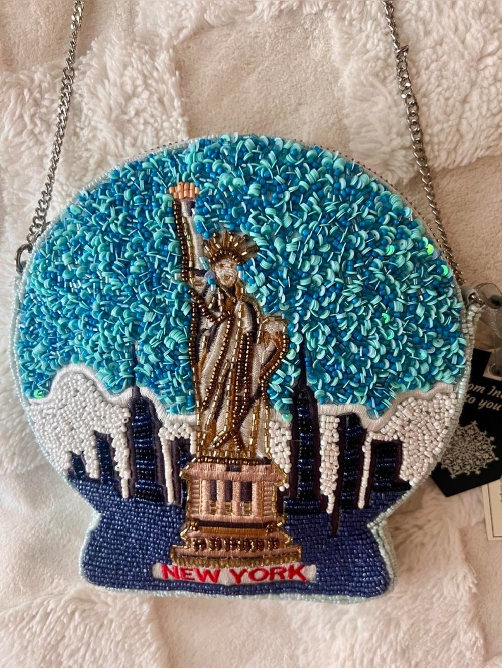Beaded Statue of Liberty New York Snow Globe Crossbody Bag NWT
